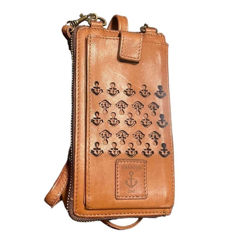 NWOT Harbour2nd: Camel Brown Leather Wallet with Detachable Crossbody Strap